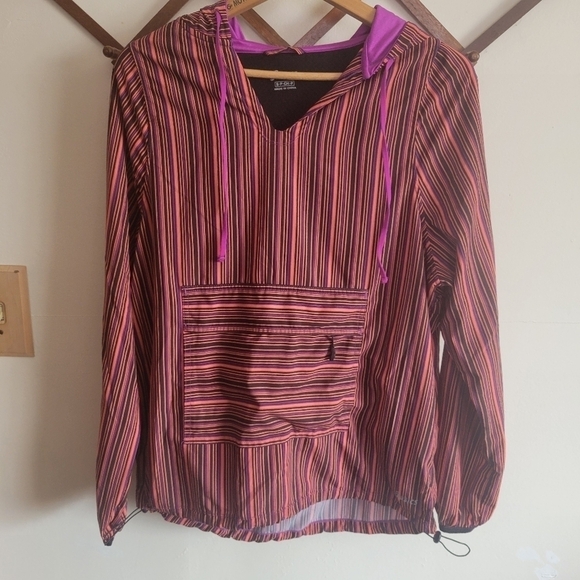 Asics Tops - ASICS Pullover Lightweight Weight Shell Pocket Purple Orange Stripe Small S